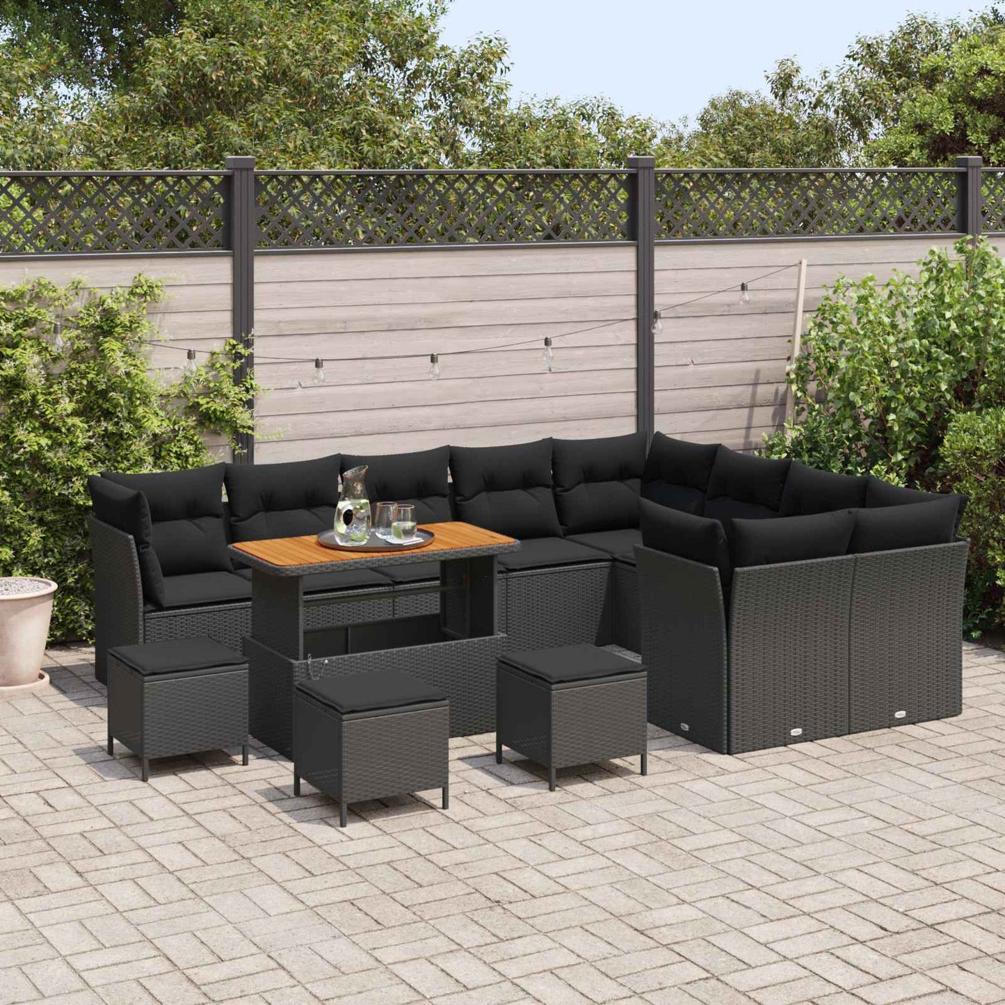 Gartensofa-set 13 stk. Schwarz Poly-Rattan