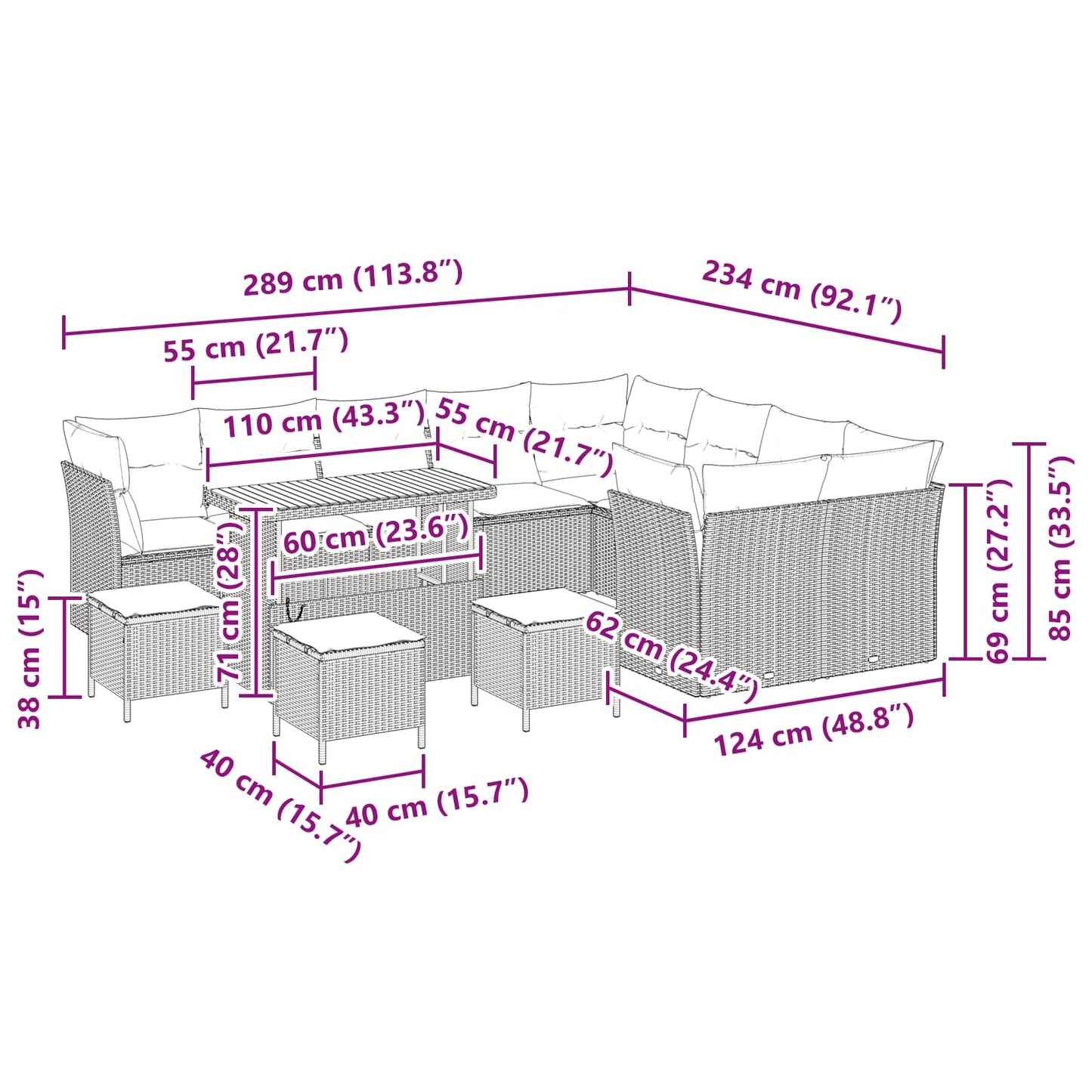 Gartensofa-set 13 stk. Schwarz Poly-Rattan