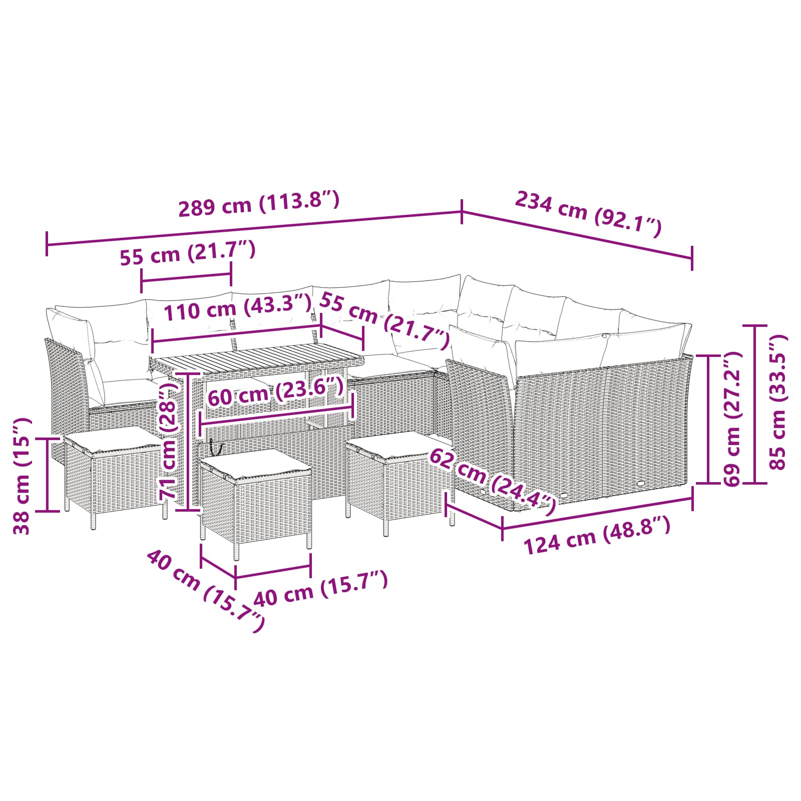 Gartensofa-set 13 stk. Schwarz Poly-Rattan