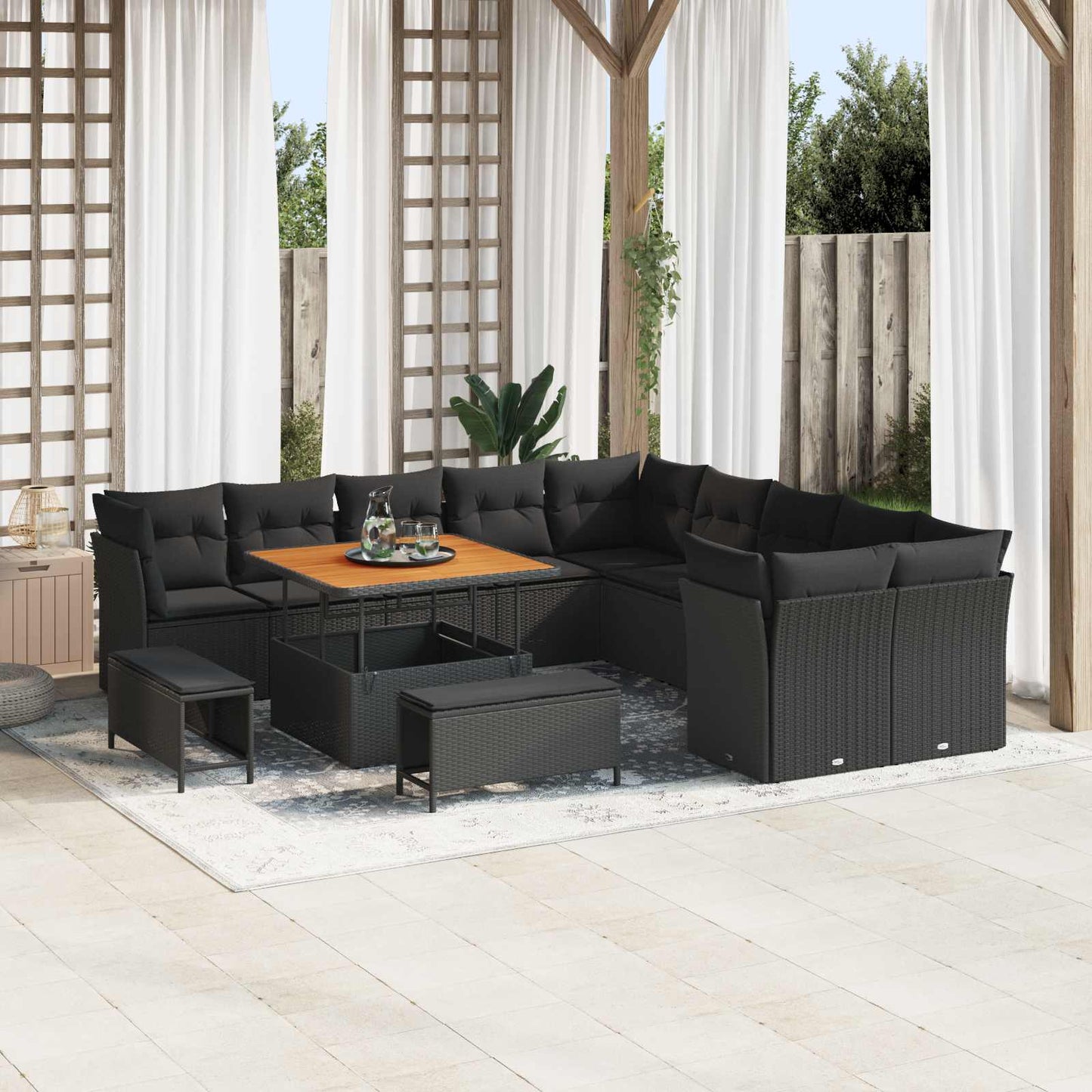 Gartensofa-set 13 Stk. Schwarz Poly-Rattan