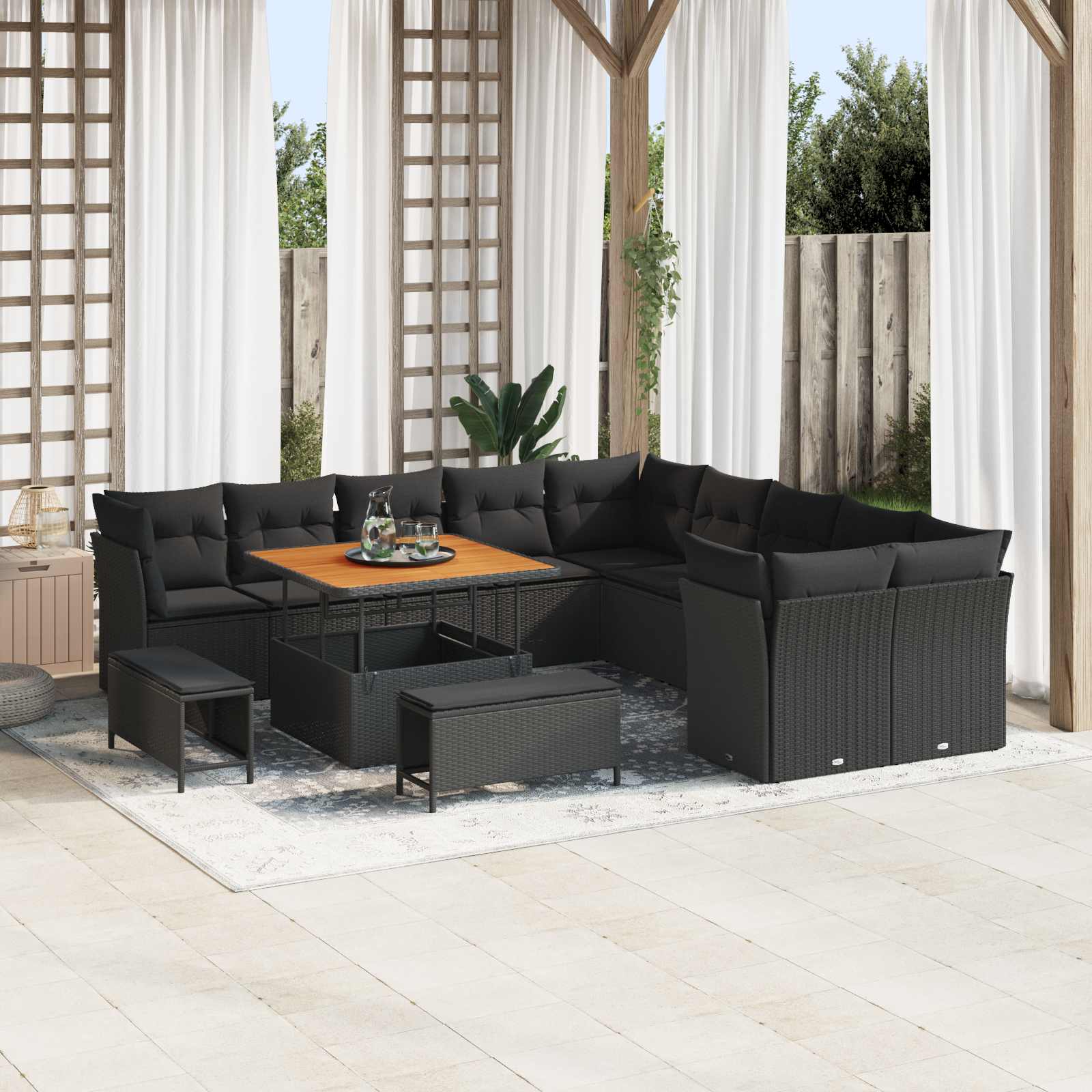 Gartensofa-set 13 Stk. Schwarz Poly-Rattan