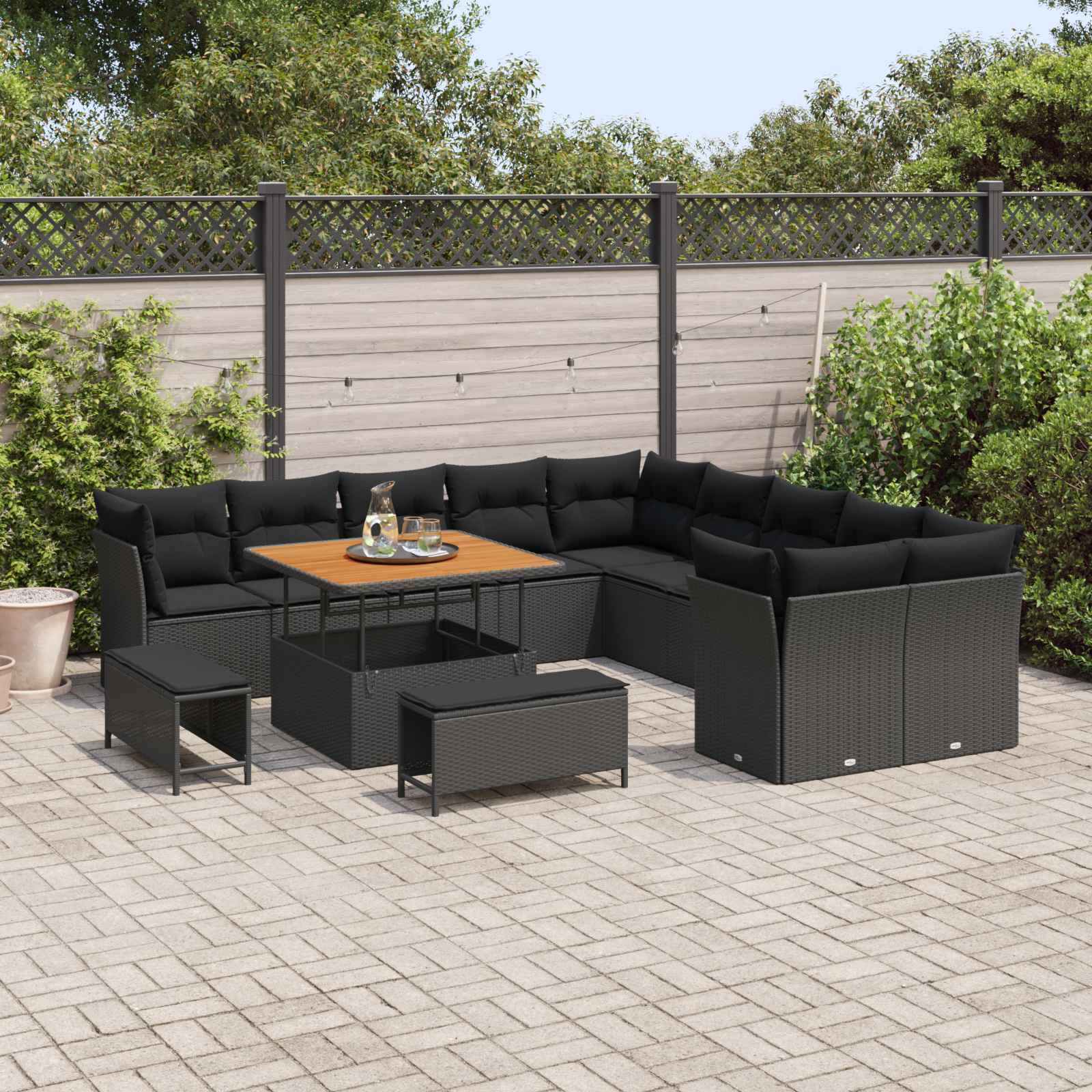 Gartensofa-set 13 stk. Schwarz Poly-Rattan