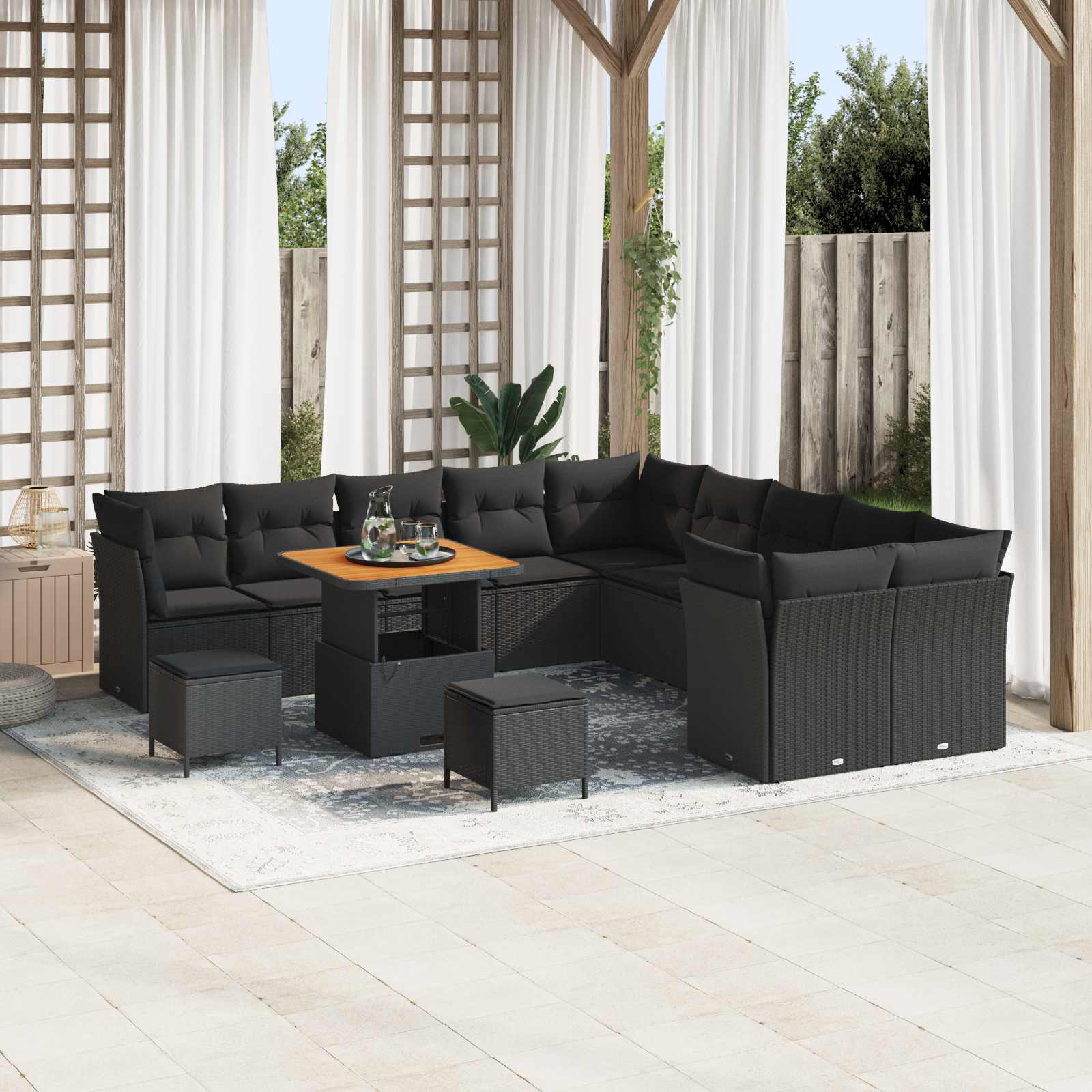 Gartensofa-set 13 stk. Schwarz Poly-Rattan