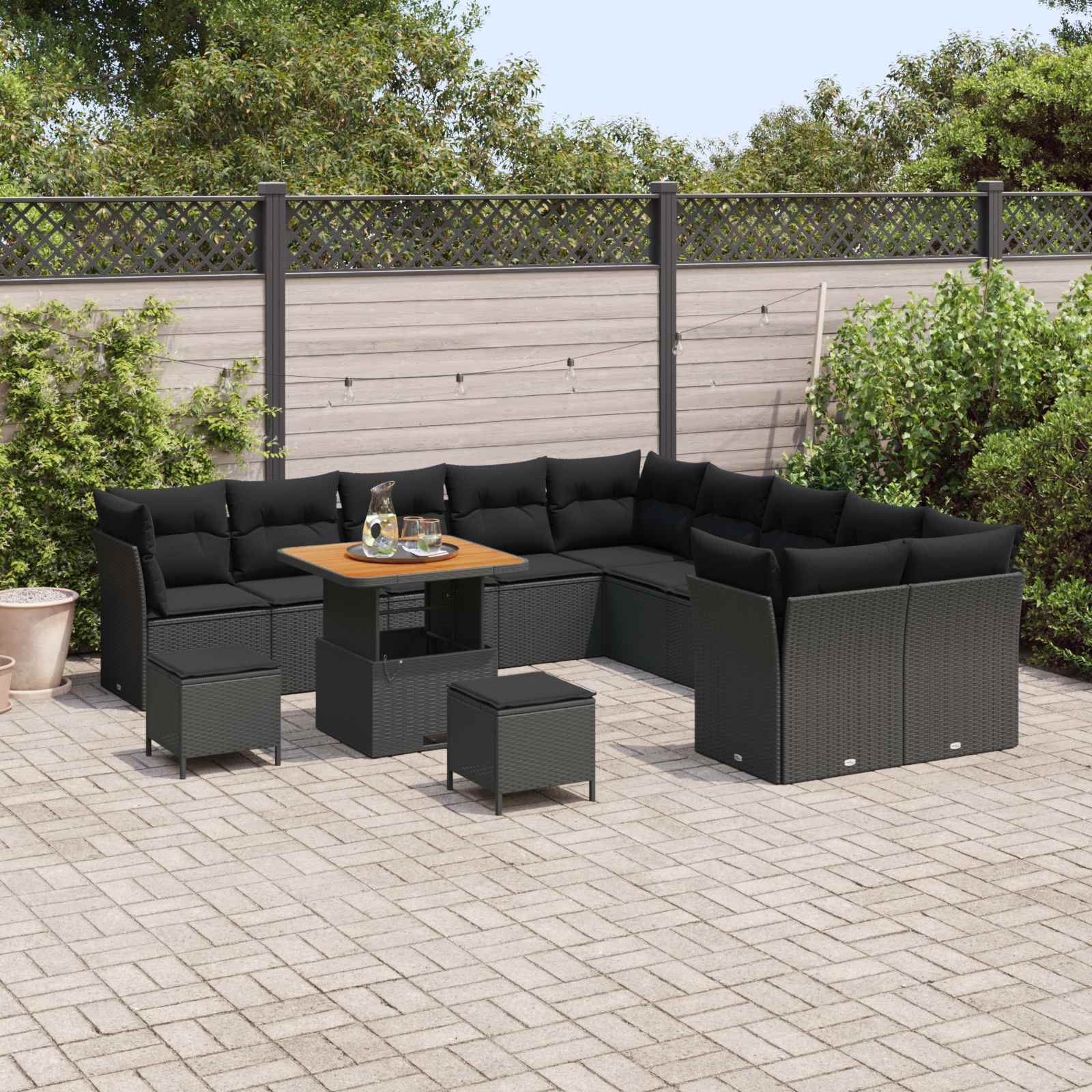 Gartensofa-set 13 stk. Schwarz Poly-Rattan