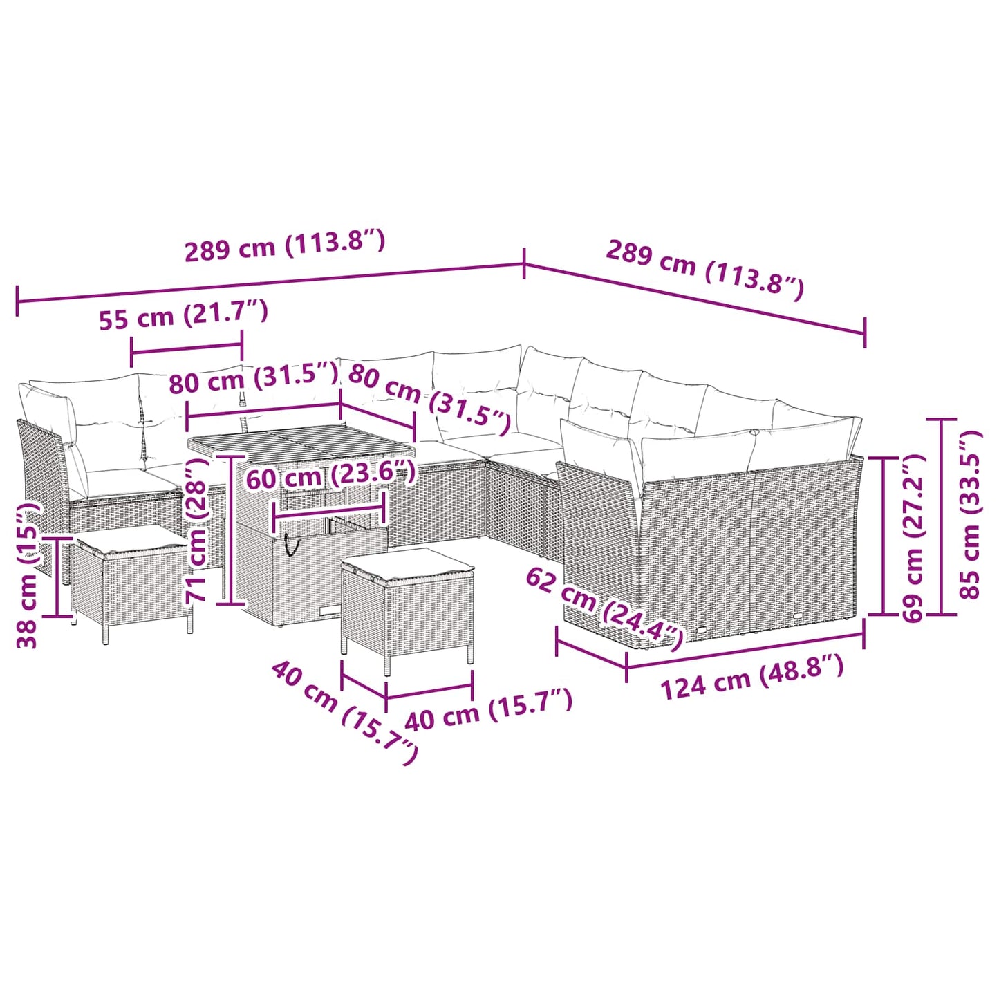 Gartensofa-set 13 stk. Schwarz Poly-Rattan