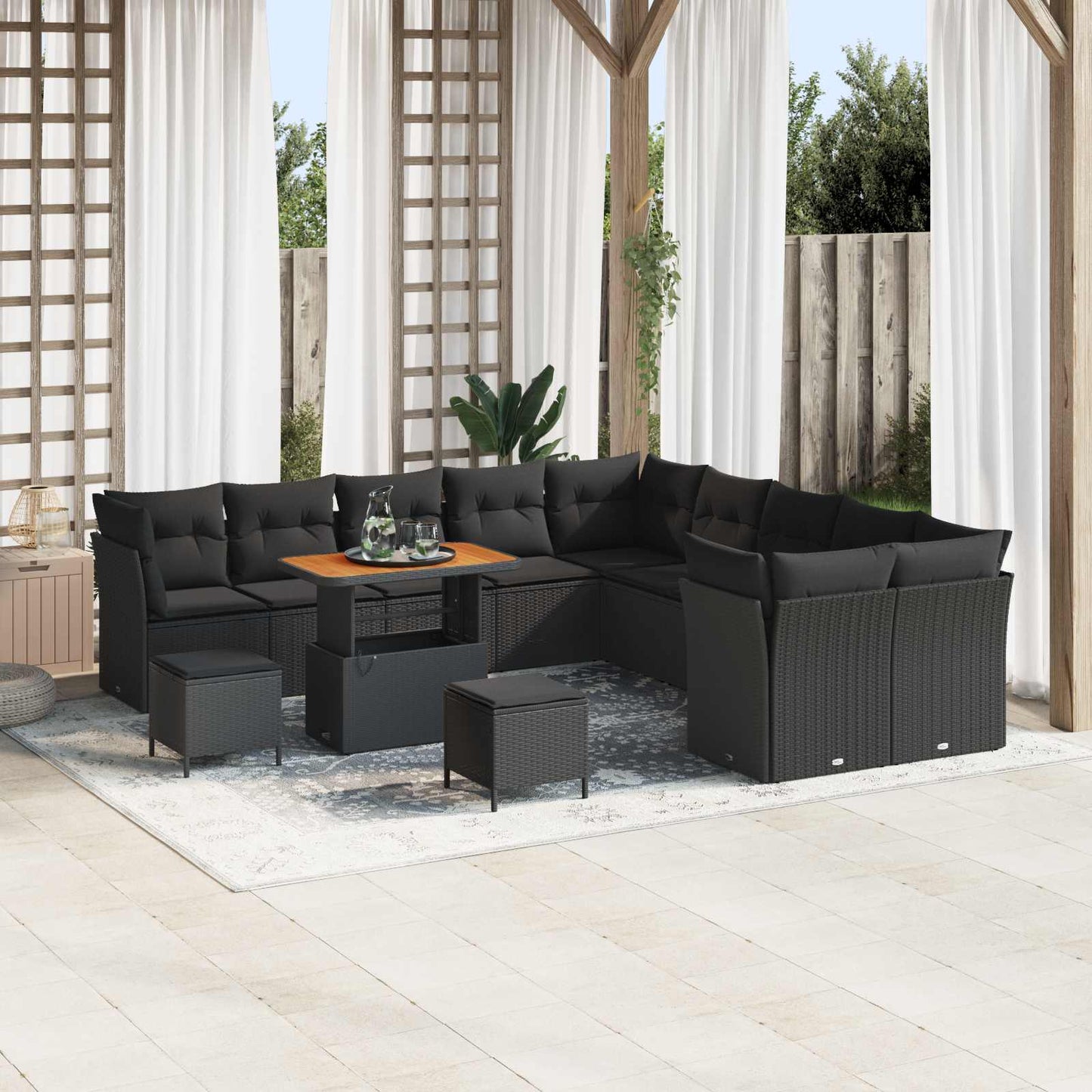 Gartensofa-set 13 stk. Schwarz Poly-Rattan