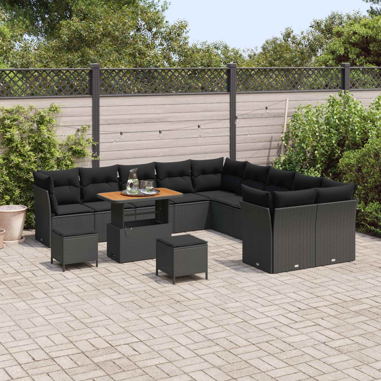 Gartensofa-set 13 stk. Schwarz Poly-Rattan
