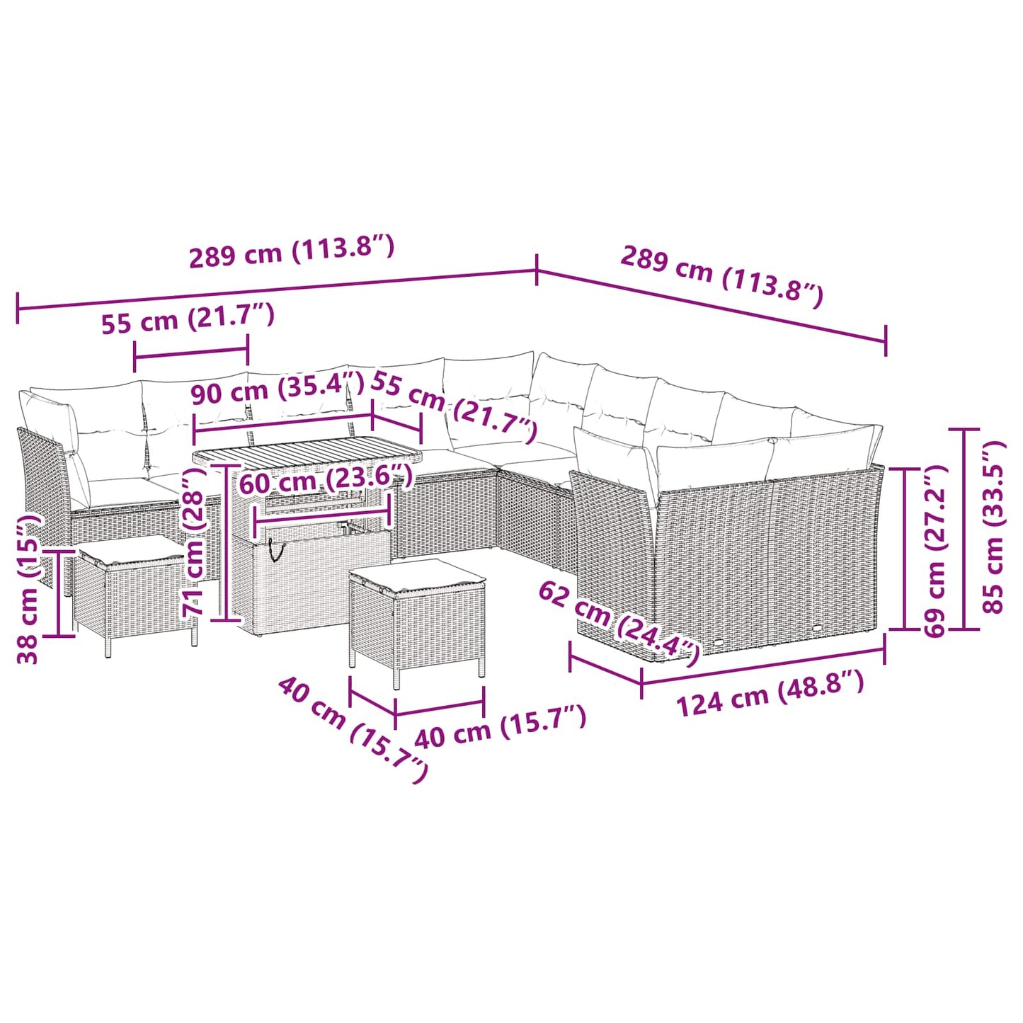 Gartensofa-set 13 stk. Schwarz Poly-Rattan
