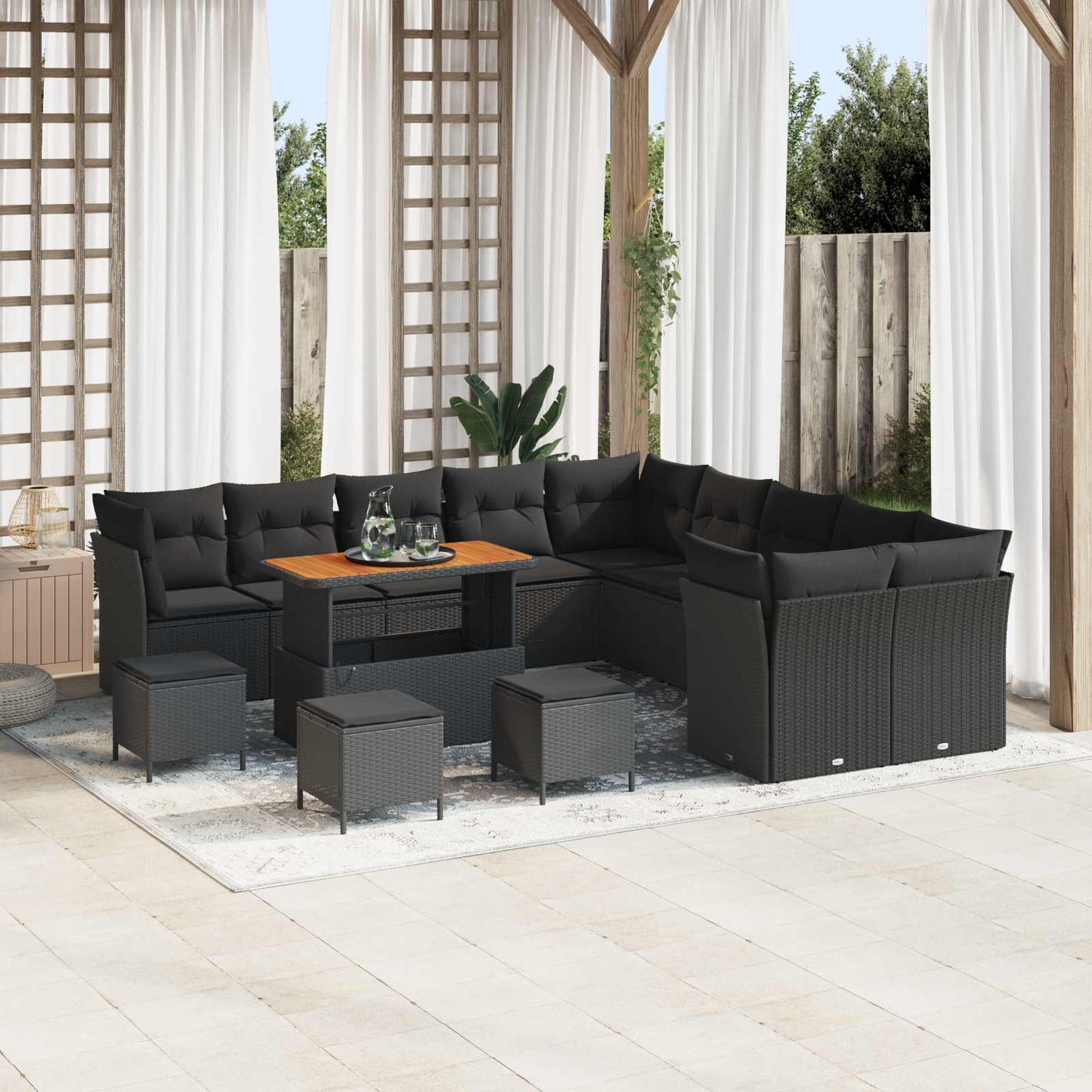 Gartensofa-set 14 stk. Schwarz Poly-Rattan