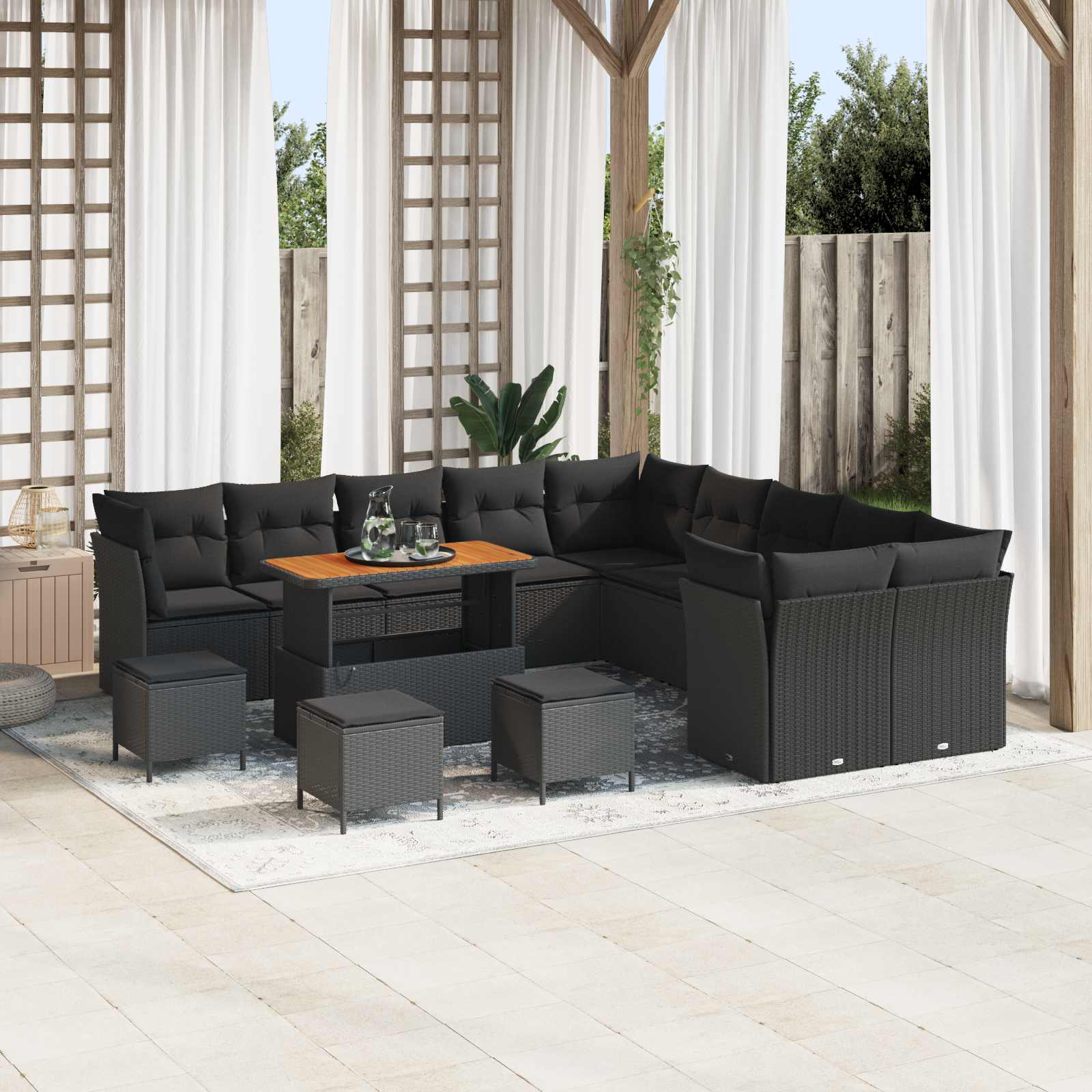 Gartensofa-set 14 stk. Schwarz Poly-Rattan
