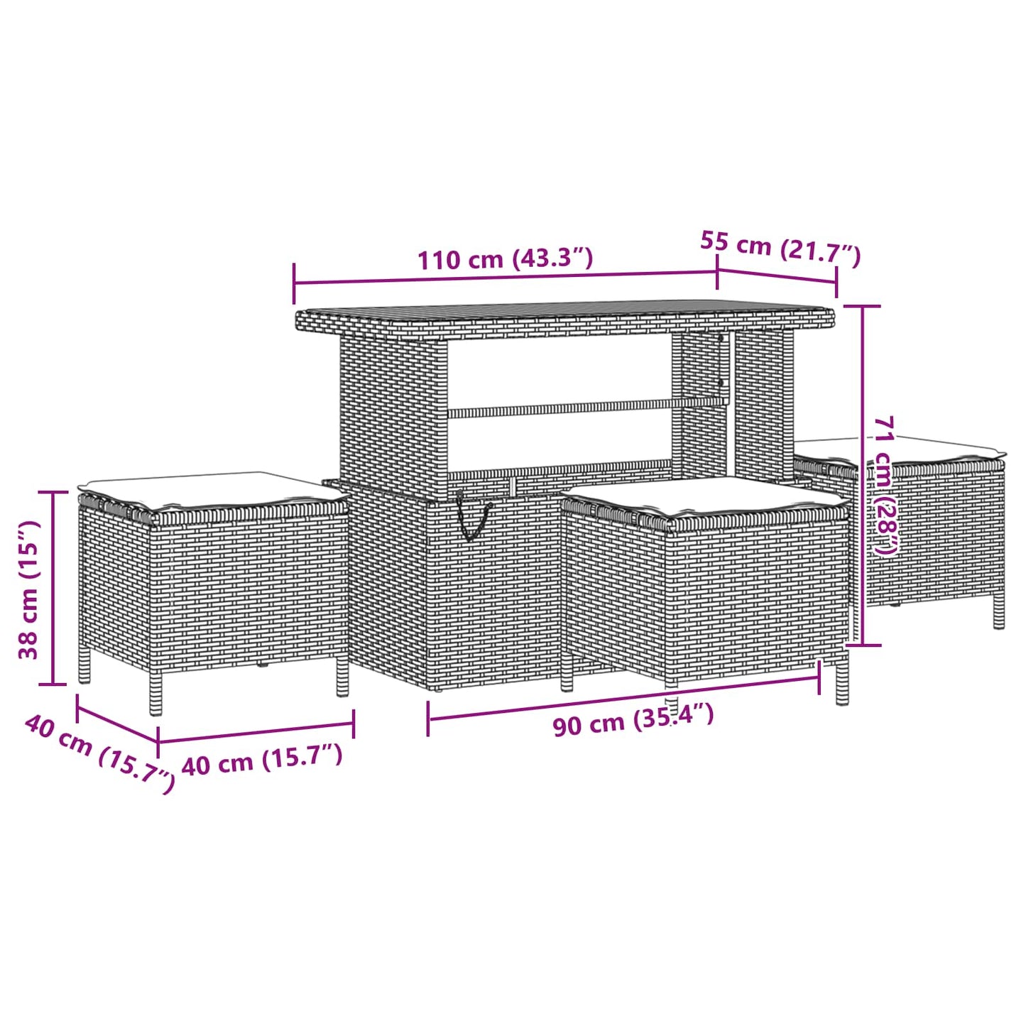 Gartensofa-set 14 stk. Schwarz Poly-Rattan