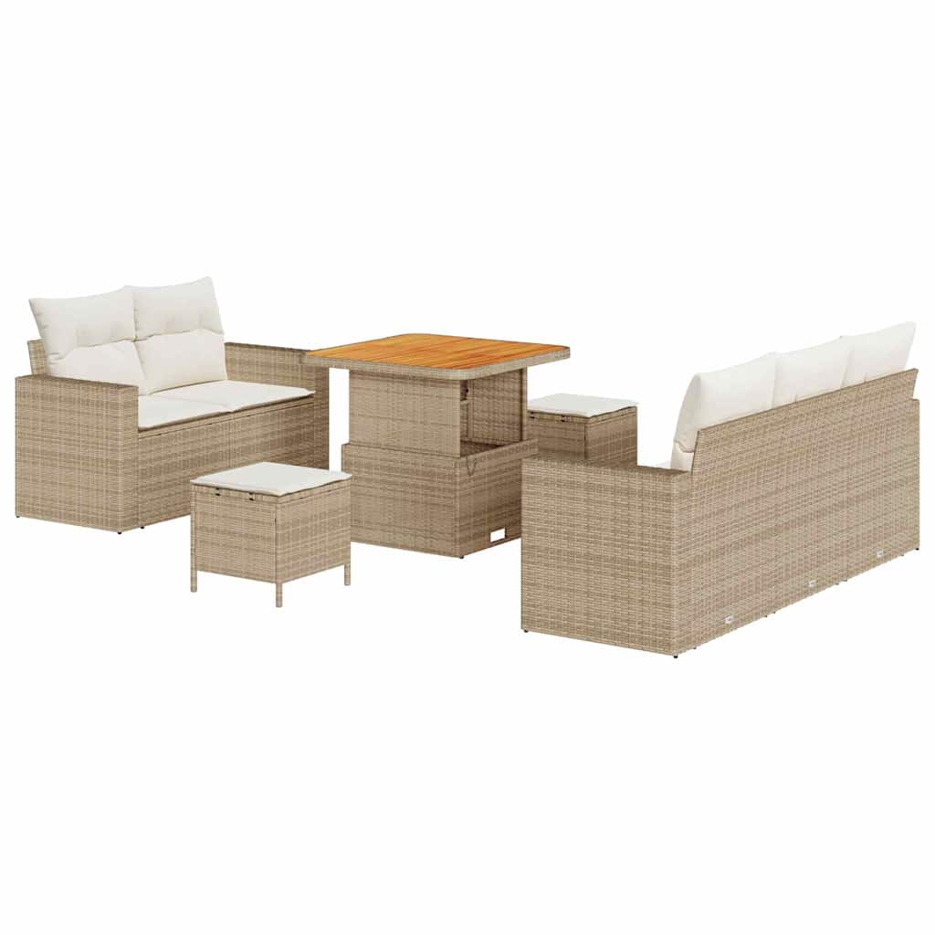 Gartensofa-set mit Kissen 8 pcs Beige Poly-Rattan