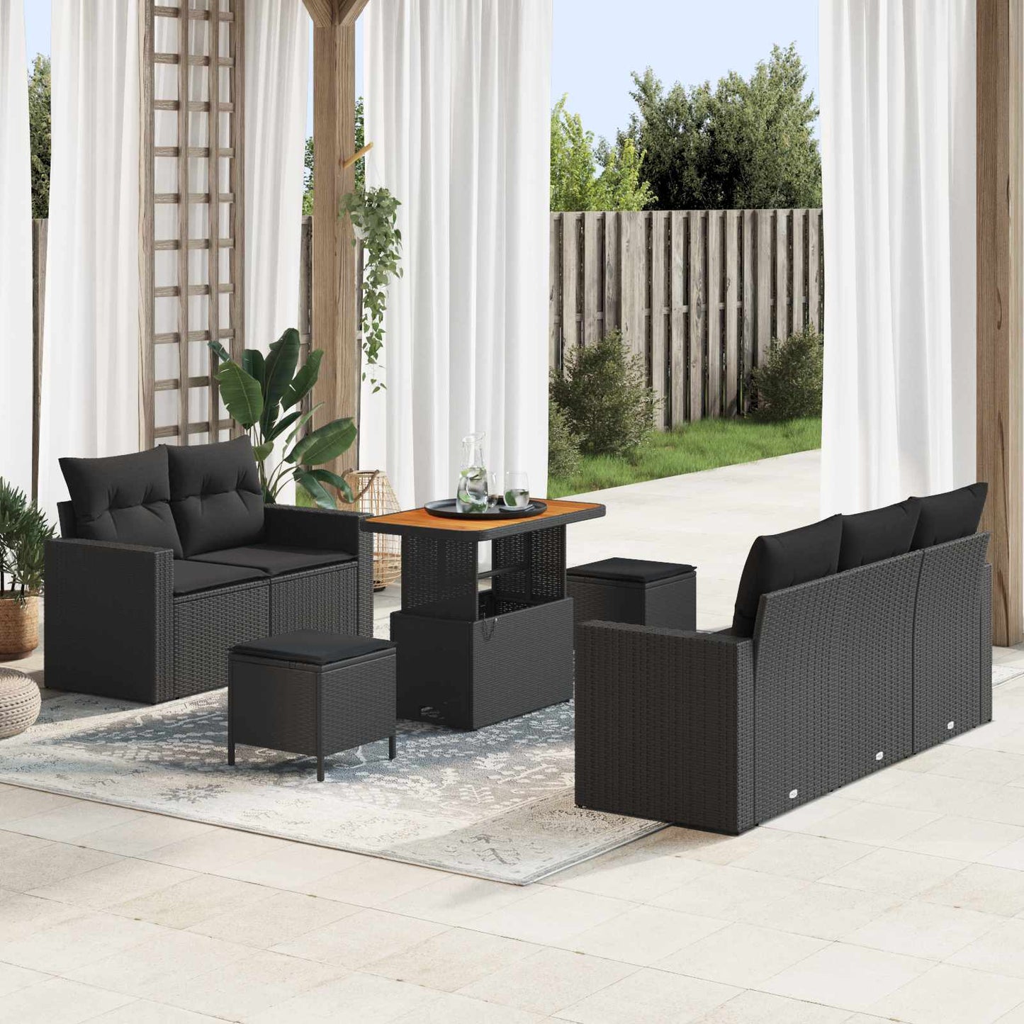 Gartensofa-set mit Kissen 8 pcs Schwarz Poly-Rattan