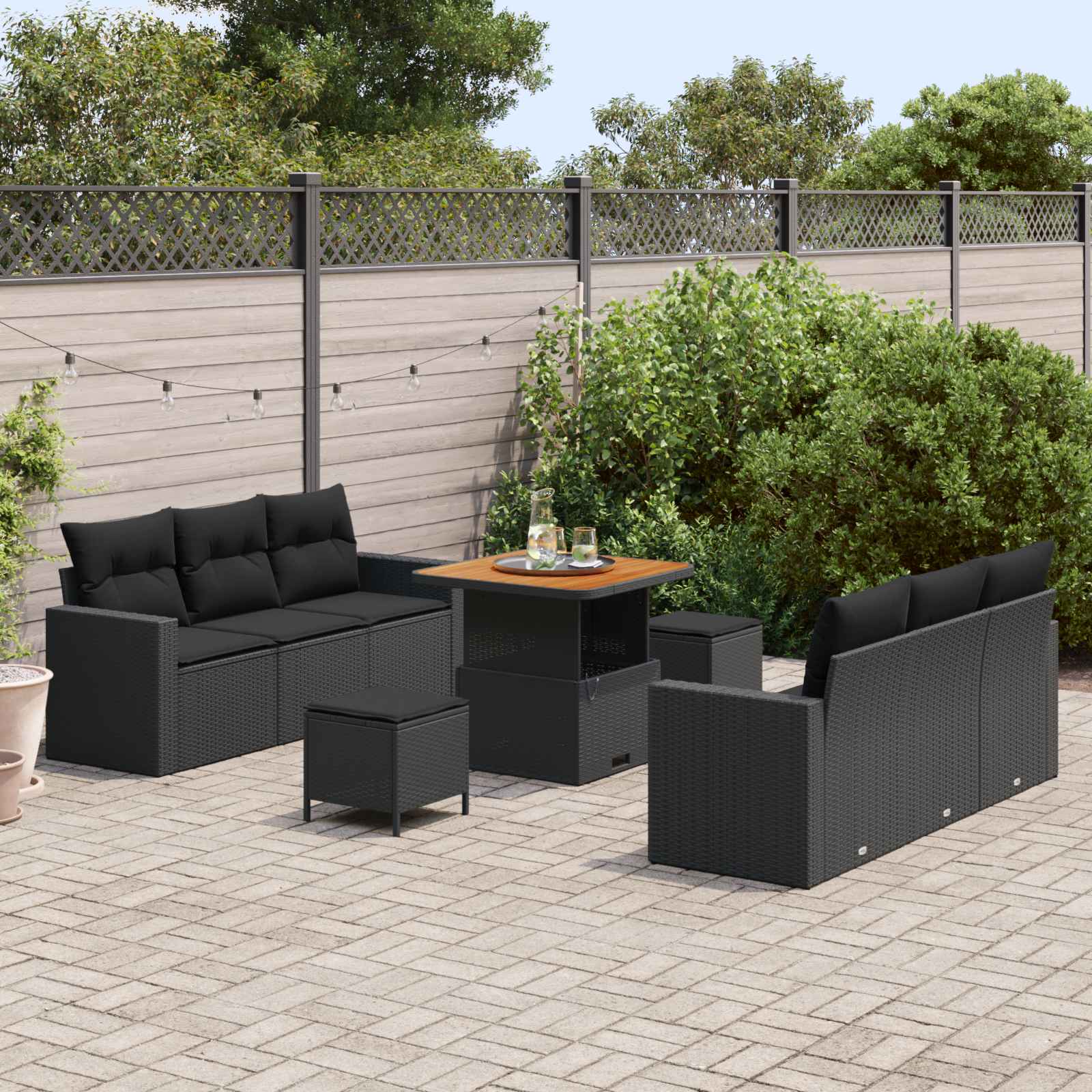 Gartensofa-set 9 stk. Schwarz Poly-Rattan