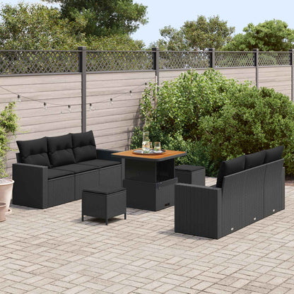 Gartensofa-set 9 stk. Schwarz Poly-Rattan
