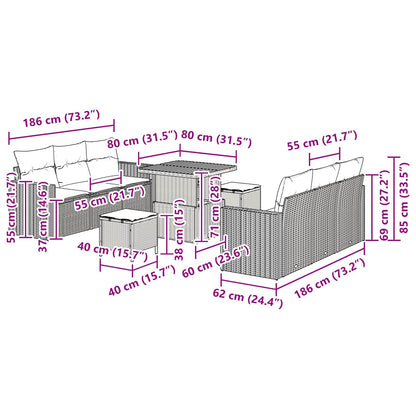 Gartensofa-set 9 stk. Schwarz Poly-Rattan