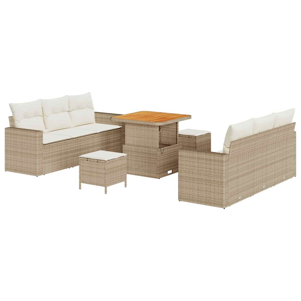 Gartensofa-set 9 stk. Beige Poly-Rattan