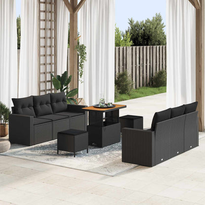 Gartensofa-set 9 stk. Schwarz Poly-Rattan