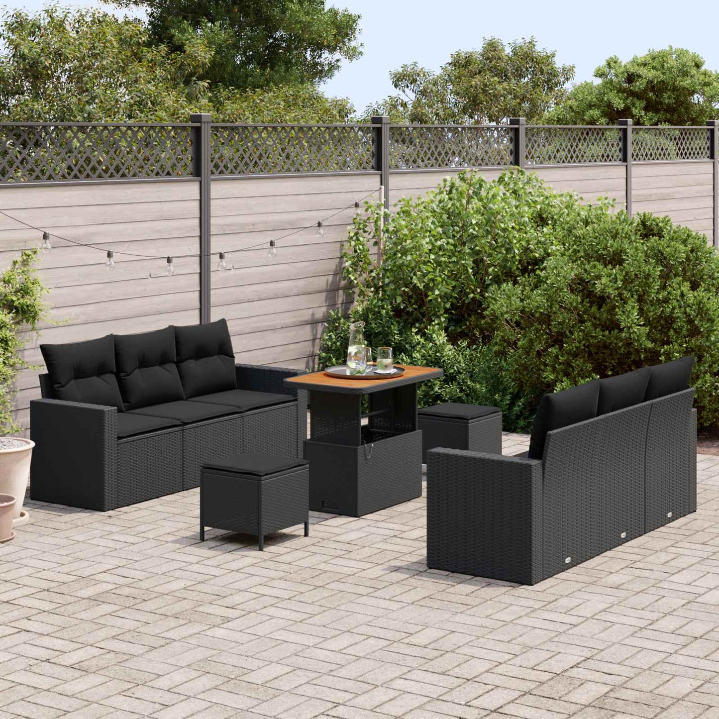 Gartensofa-set 9 stk. Schwarz Poly-Rattan