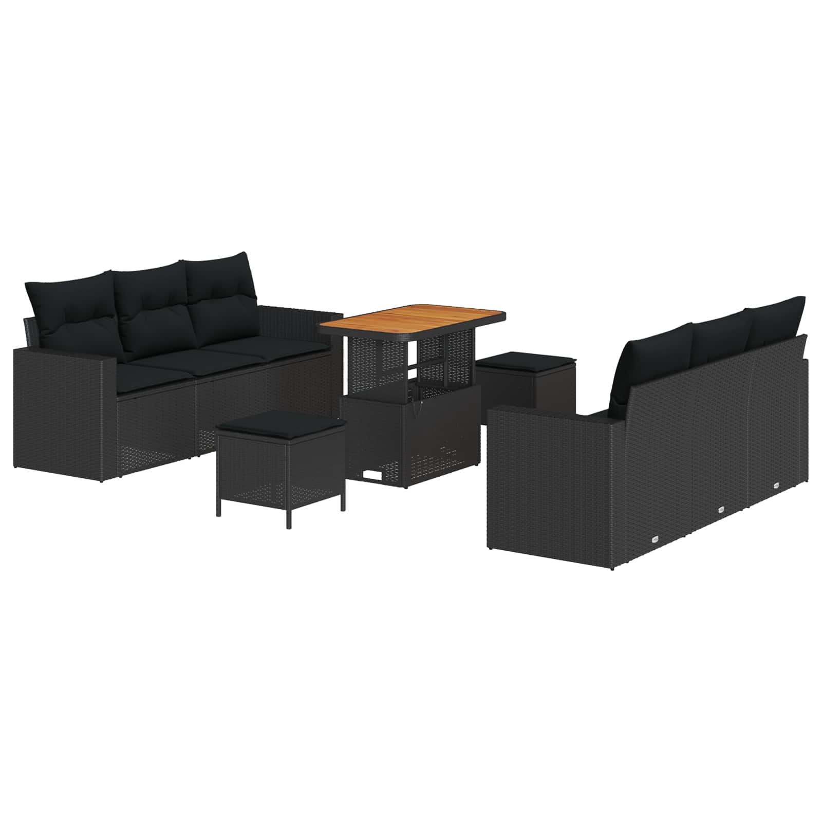 Gartensofa-set 9 stk. Schwarz Poly-Rattan