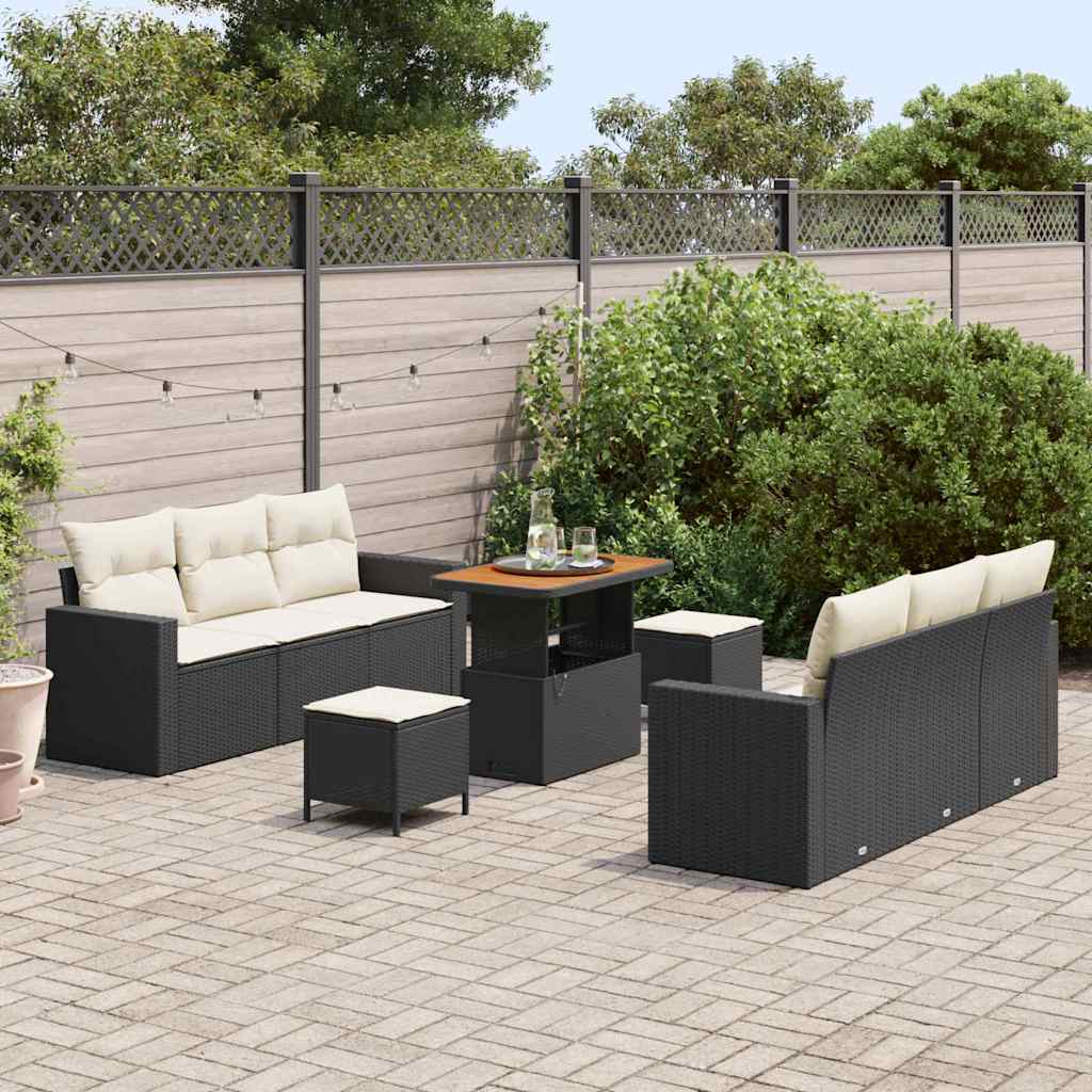 Gartensofa-set 9 Stk. Schwarz Poly-Rattan
