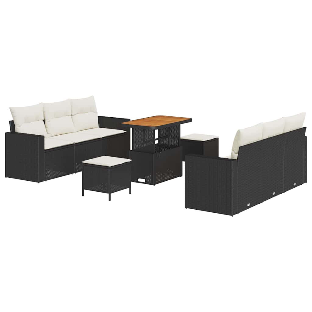 Gartensofa-set 9 Stk. Schwarz Poly-Rattan
