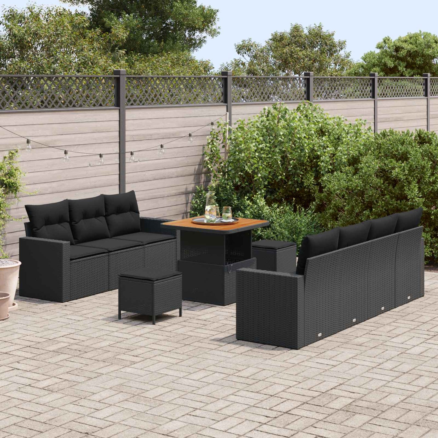 Gartensofa-set 10 stk. Schwarz Poly-Rattan