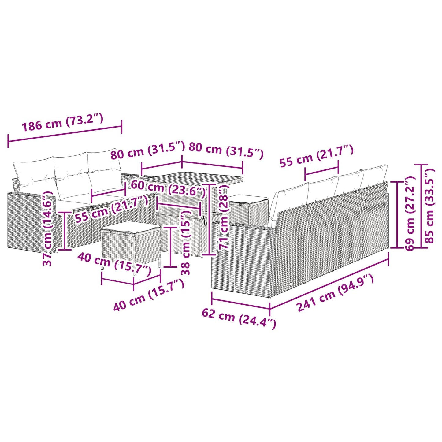 Gartensofa-set 10 stk. Schwarz Poly-Rattan