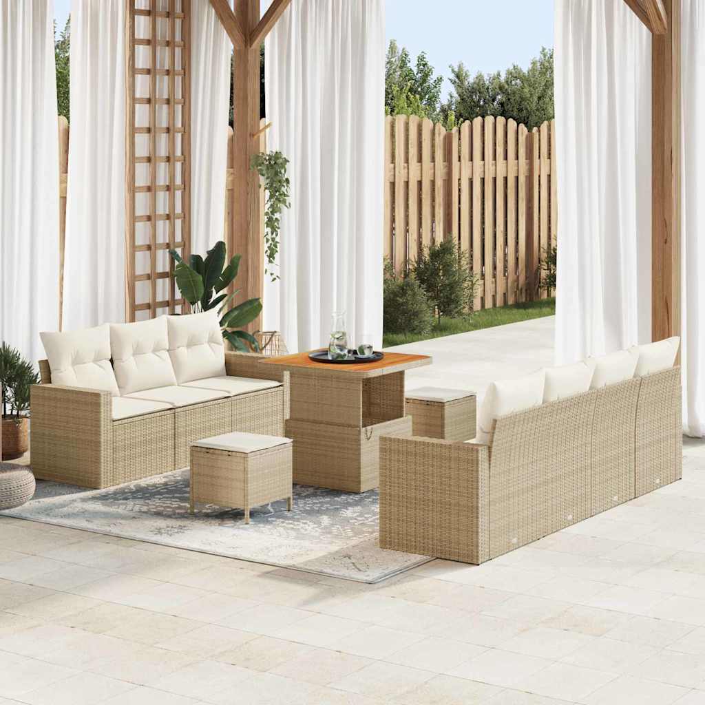 Gartensofa-set 10 stk. Beige Poly-Rattan