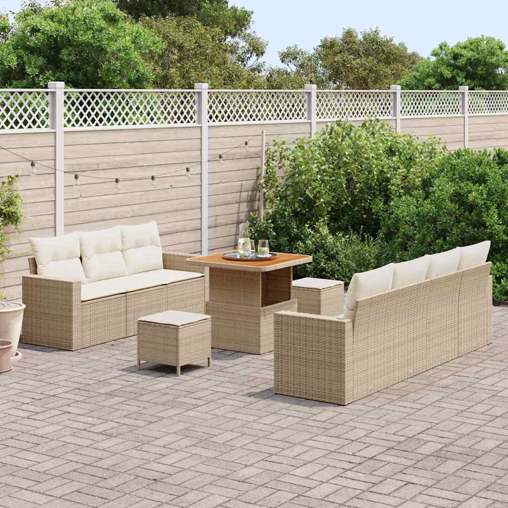 Gartensofa-set 10 stk. Beige Poly-Rattan