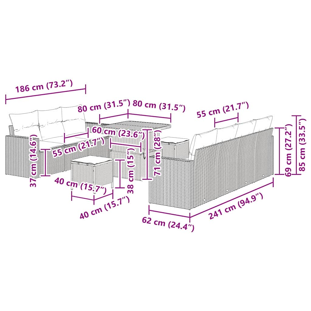 Gartensofa-set 10 stk. Beige Poly-Rattan
