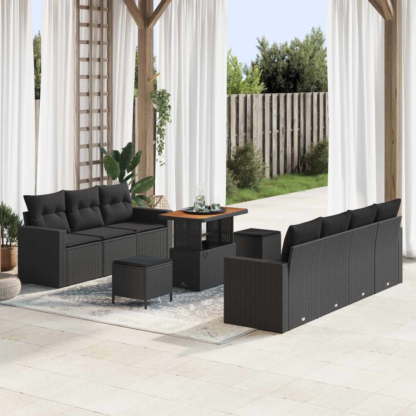 Gartensofa-set 10 stk. Schwarz Poly-Rattan