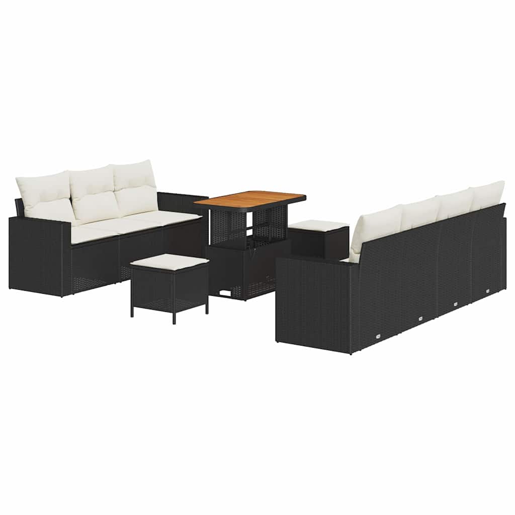 Gartensofa-set 10 Stk. Schwarz Poly-Rattan