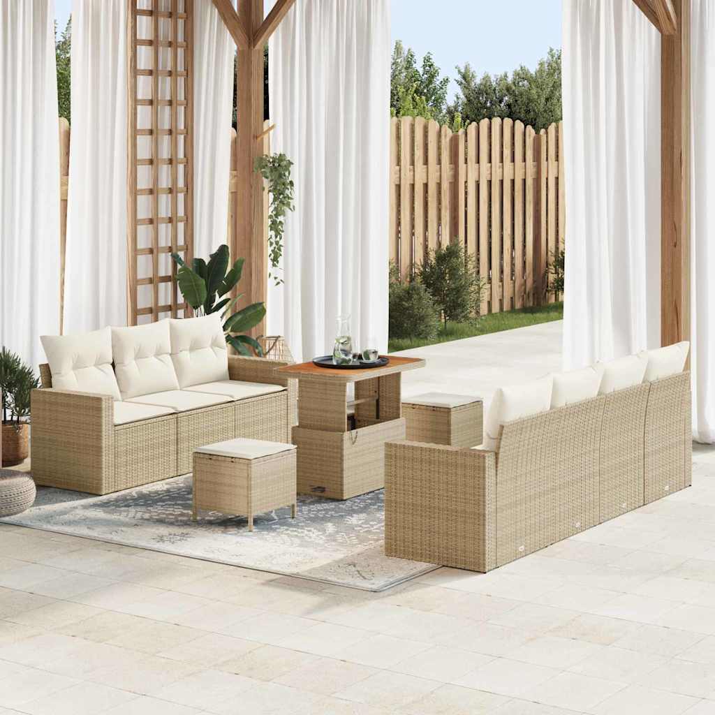 Gartensofa-set 10 stk. Beige Poly-Rattan