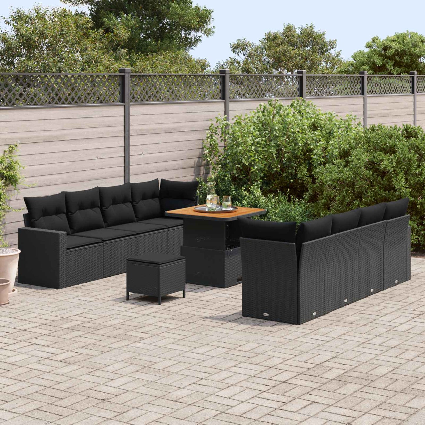 Gartensofa-set 11 Stk. Schwarz Poly-Rattan