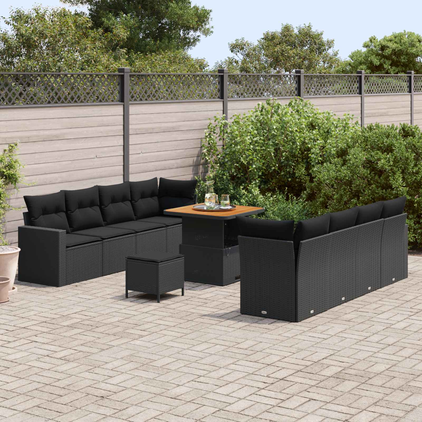 Gartensofa-set 11 Stk. Schwarz Poly-Rattan