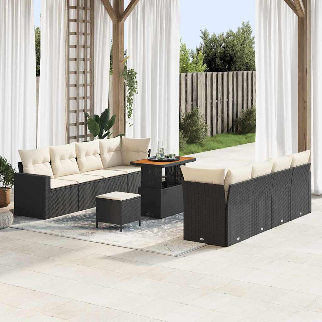 Gartensofa-set 11 stk. Schwarz Poly-Rattan