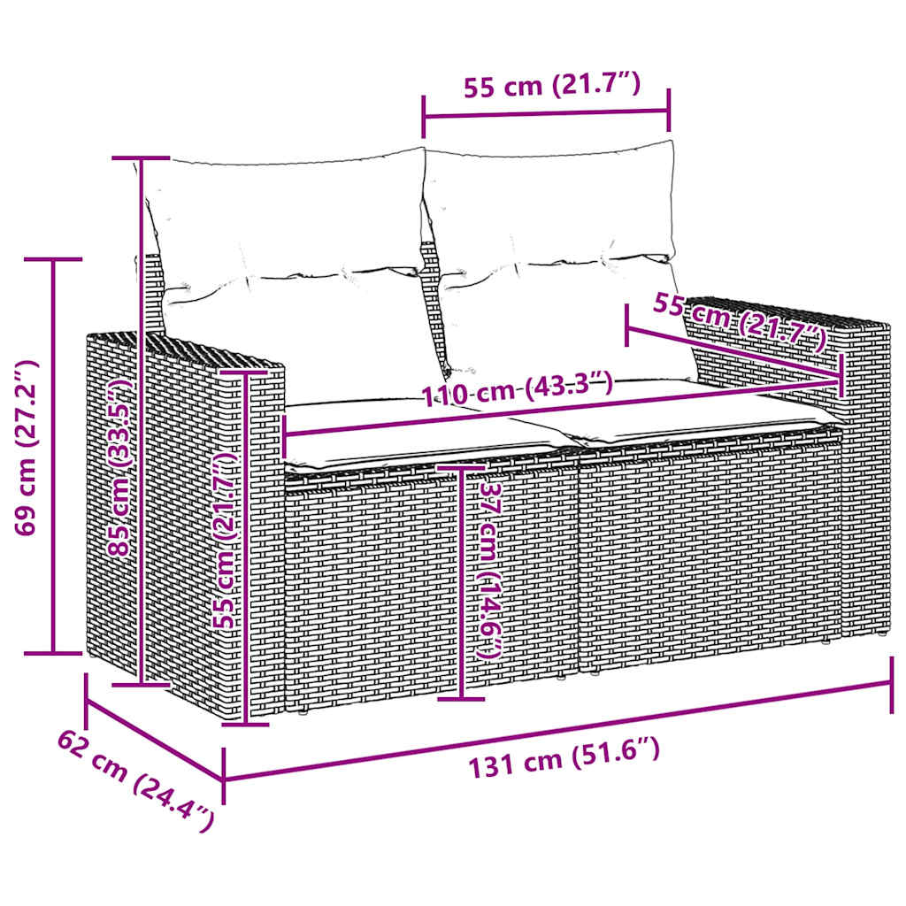 Gartensofa-set 11 stk. Schwarz Poly-Rattan