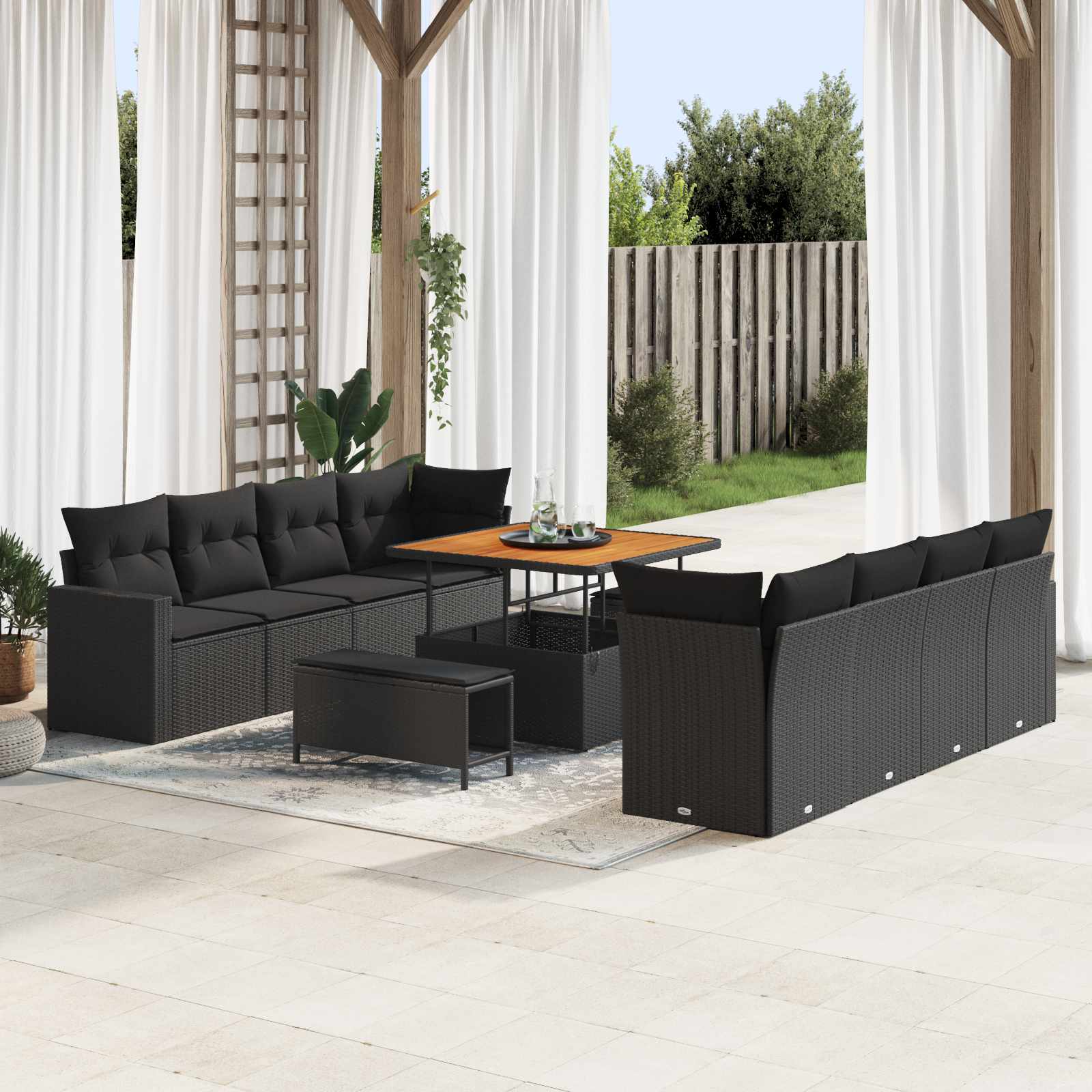 Gartensofa-set 11 stk. Schwarz Poly-Rattan