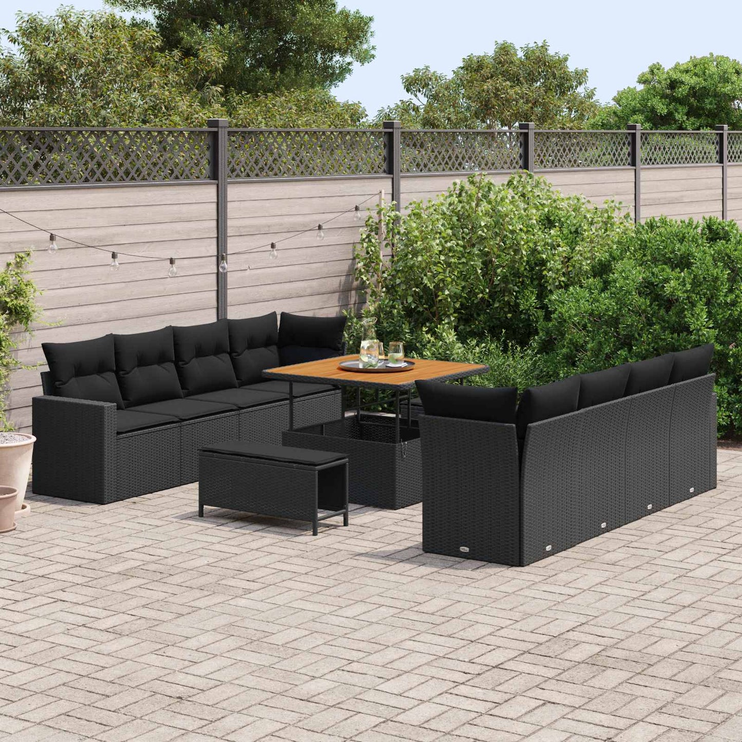 Gartensofa-set 11 stk. Schwarz Poly-Rattan