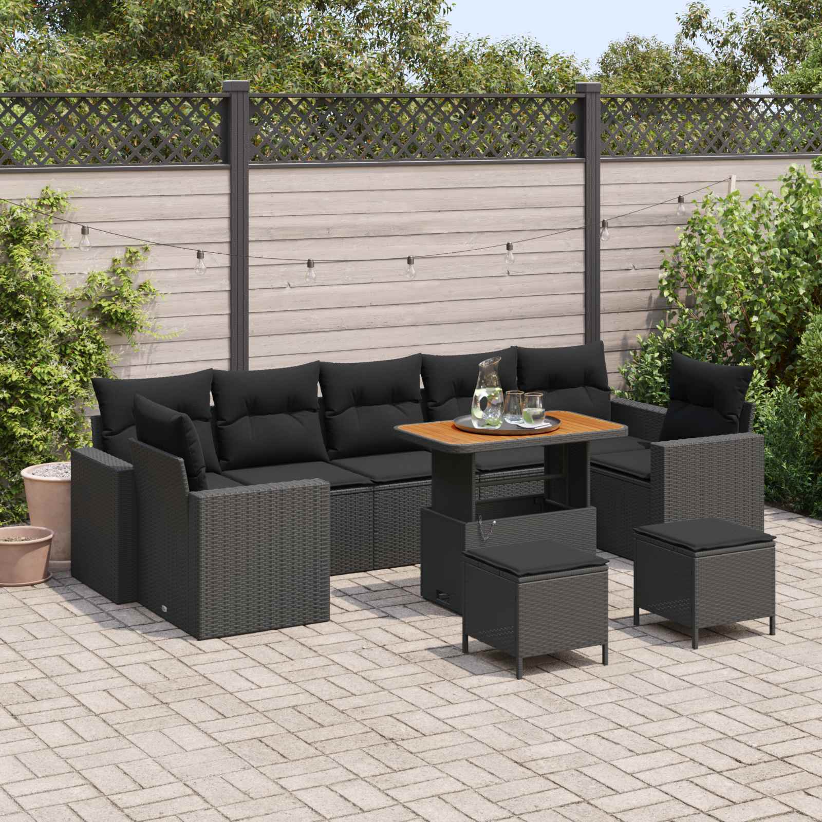Gartensofa-set 10 stk. Schwarz Poly-Rattan