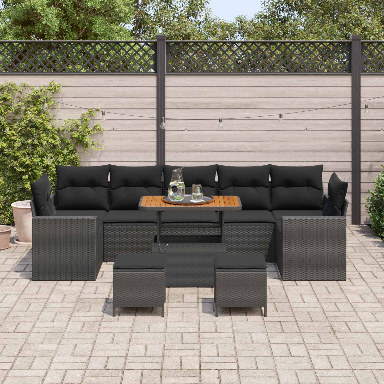 Gartensofa-set 10 Stk. Schwarz Poly-Rattan
