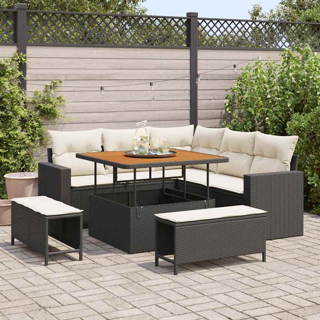 Gartensofa-set 8 stk. Schwarz Poly-Rattan