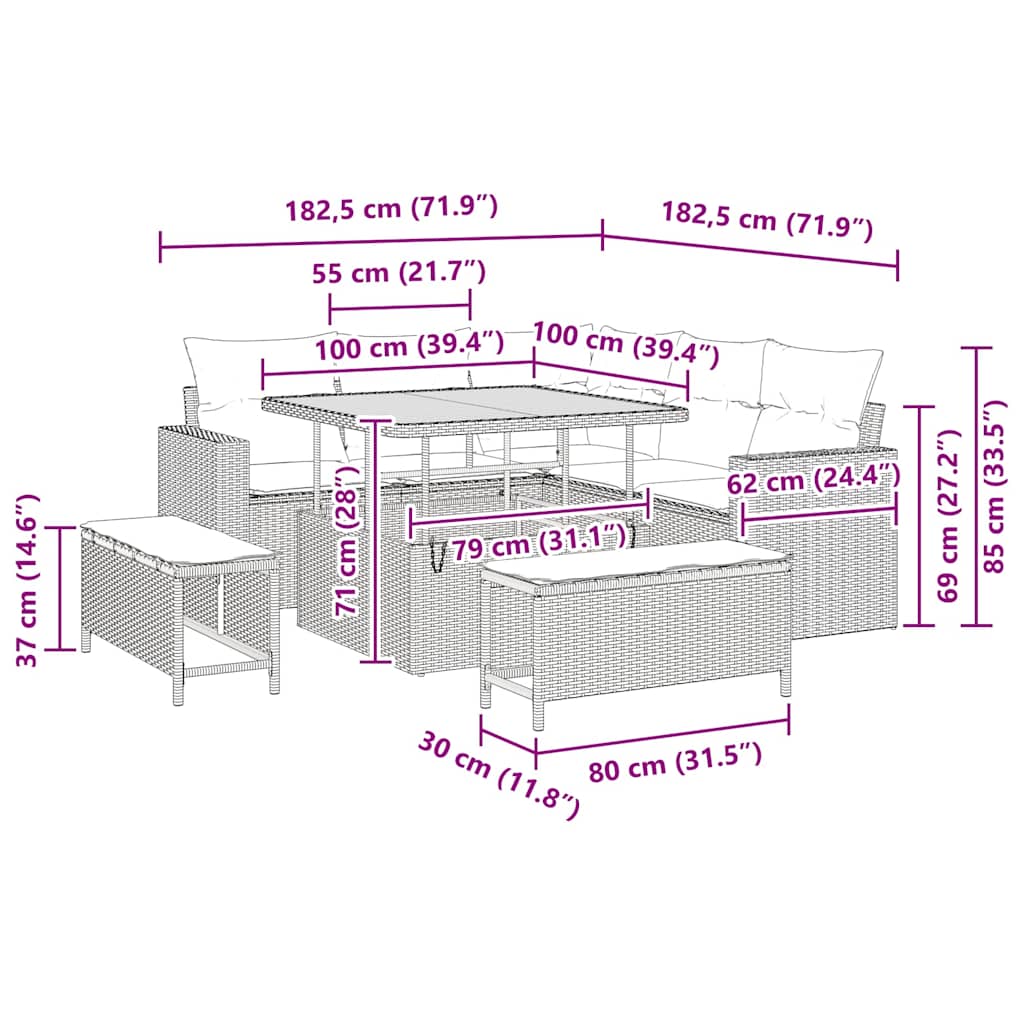 Gartensofa-set 8 stk. Schwarz Poly-Rattan