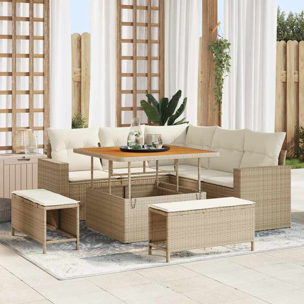 Gartensofa-set 8 stk. Beige Poly-Rattan