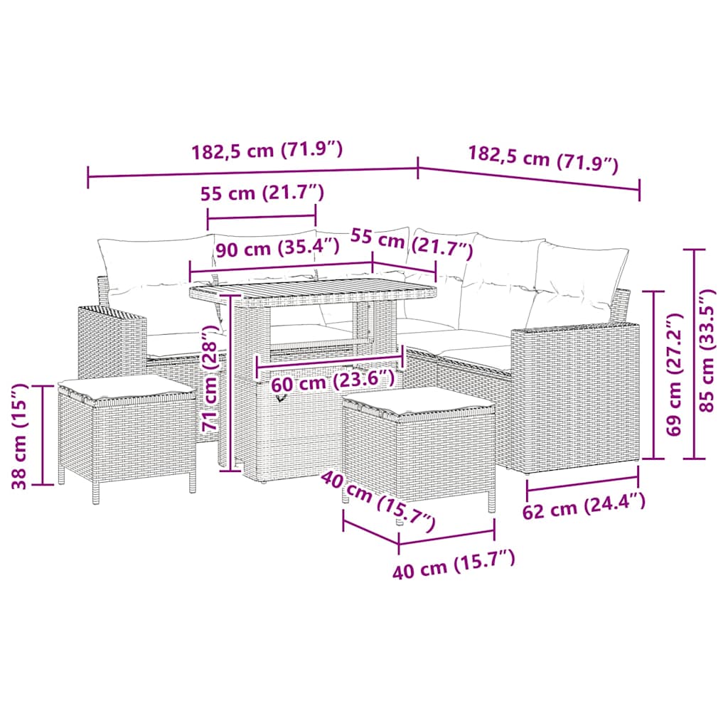 Gartensofa-set 8 stk. Schwarz Poly-Rattan