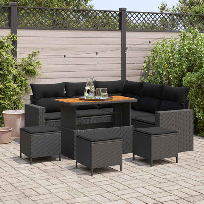 Gartensofa-set 9 stk. Schwarz Poly-Rattan
