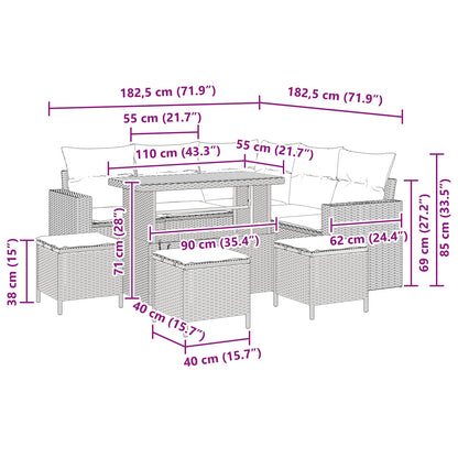 Gartensofa-set 9 stk. Schwarz Poly-Rattan