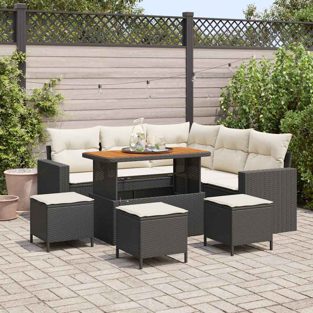Gartensofa-set 9 stk. Schwarz Poly-Rattan