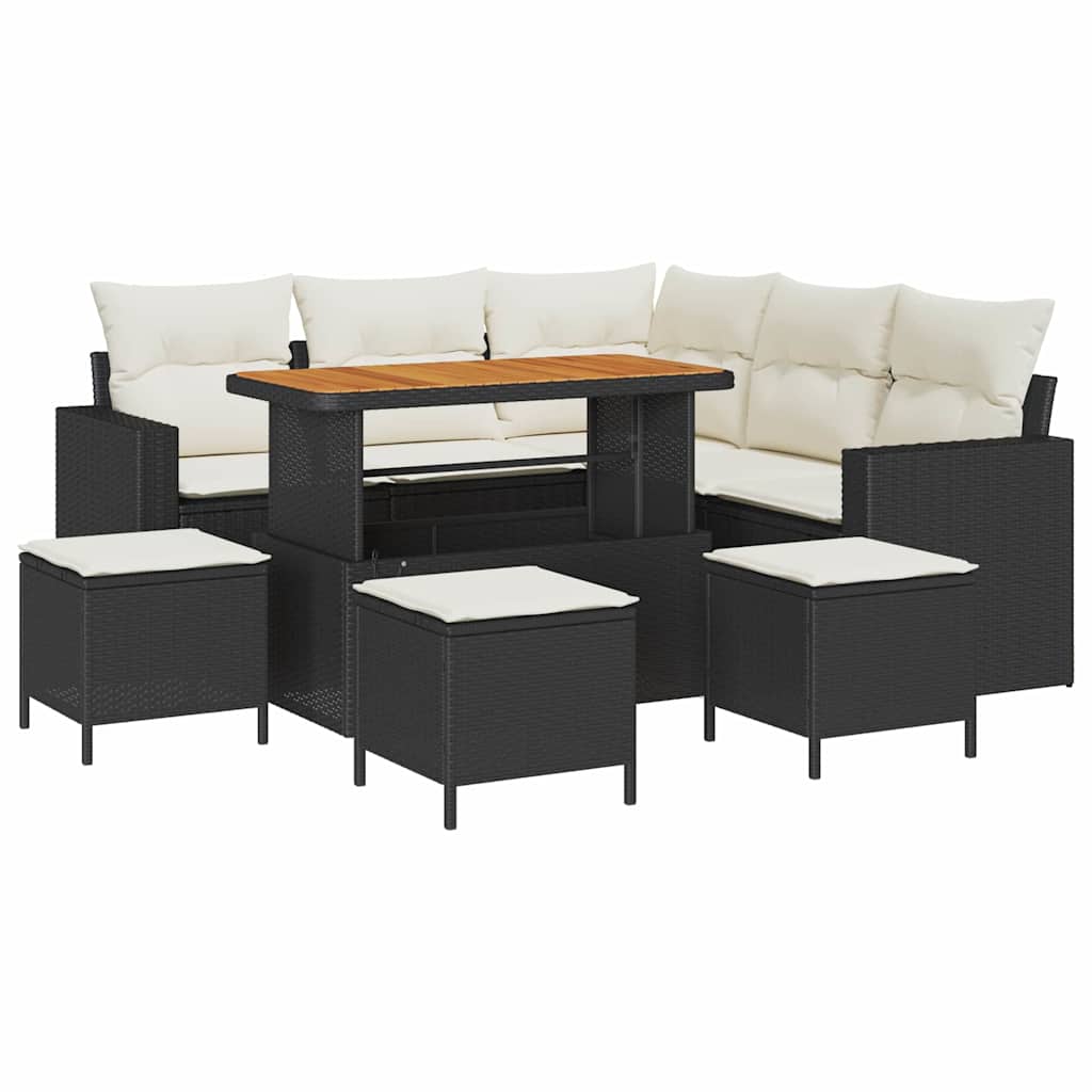Gartensofa-set 9 stk. Schwarz Poly-Rattan